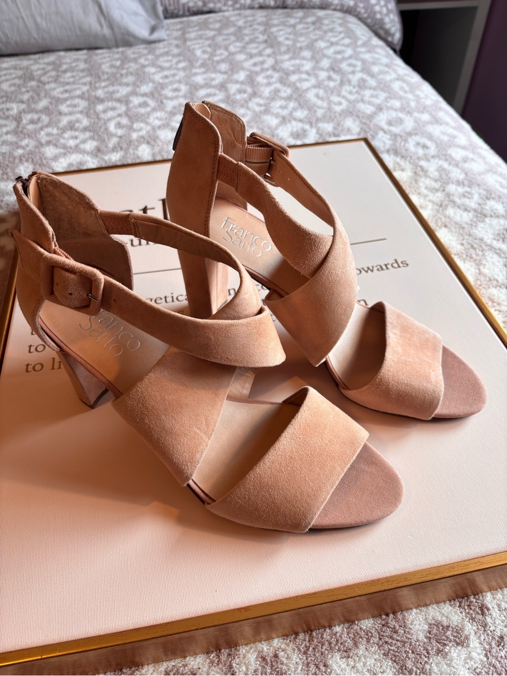 Franco Sarto Peach Suede Block Heel Sandals